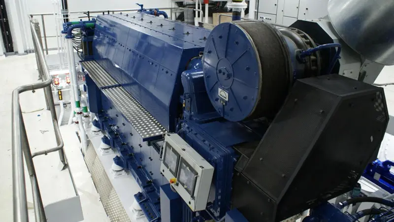 View of the ‘Herøyhav’s’ engine room featuring an MAN 9L27/38 main engine