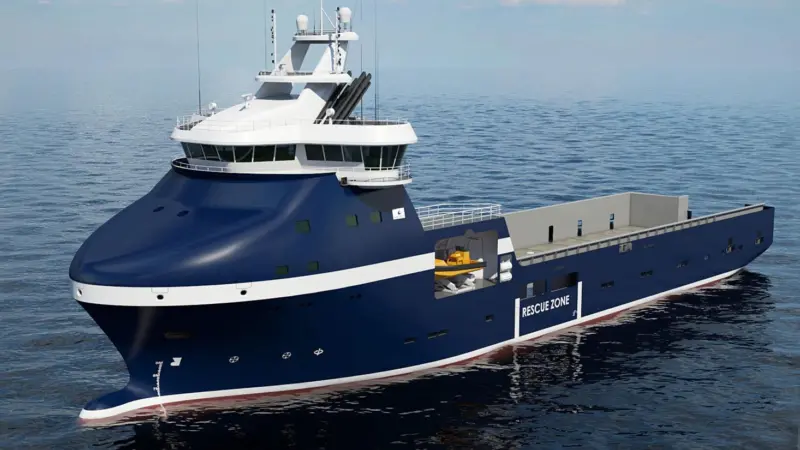 Rendering of Wärtsilä VS 485 Arctic ship design for REM Offshore PSV