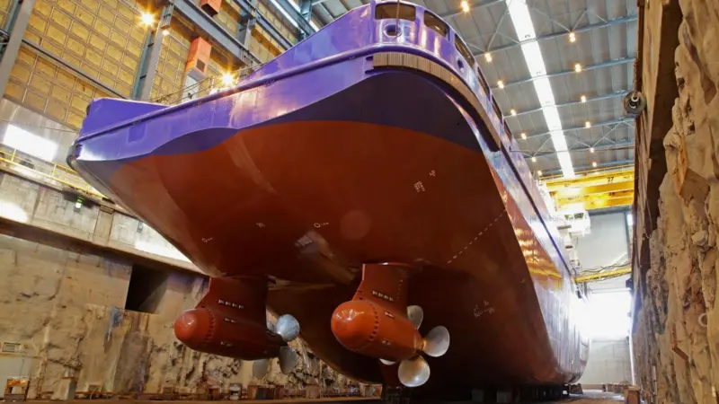 A twin Azipod installation on an icebreaker (Arctech Helsinki Shipyard)