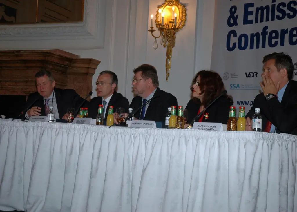 The keynote speakers at the 36th Motorship Propulsion & Emissions Conference - Lars Robert Pederson, Achim Wehrmann, Bjorn Mortensen, Dr Monika Griefahn and Capt Wolfram Guntermann