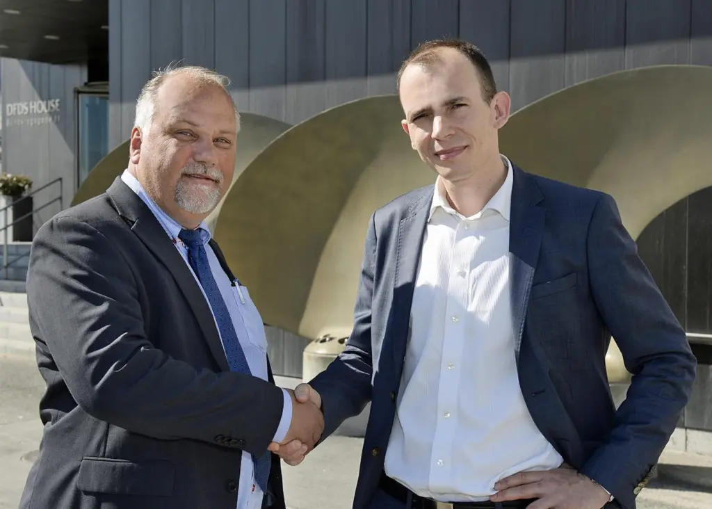 Kim Wiese (left), LR’s marine business development manager for Denmark with Kasper Moos, vice president of DFDS