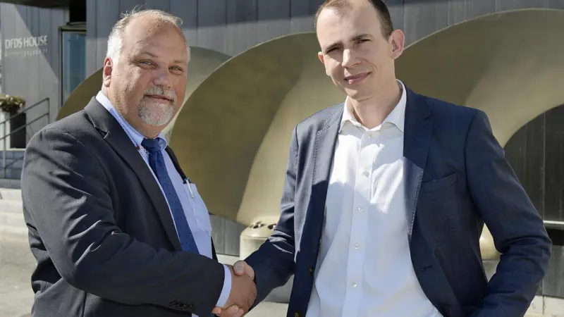 Kim Wiese (left), LR’s marine business development manager for Denmark with Kasper Moos, vice president of DFDS