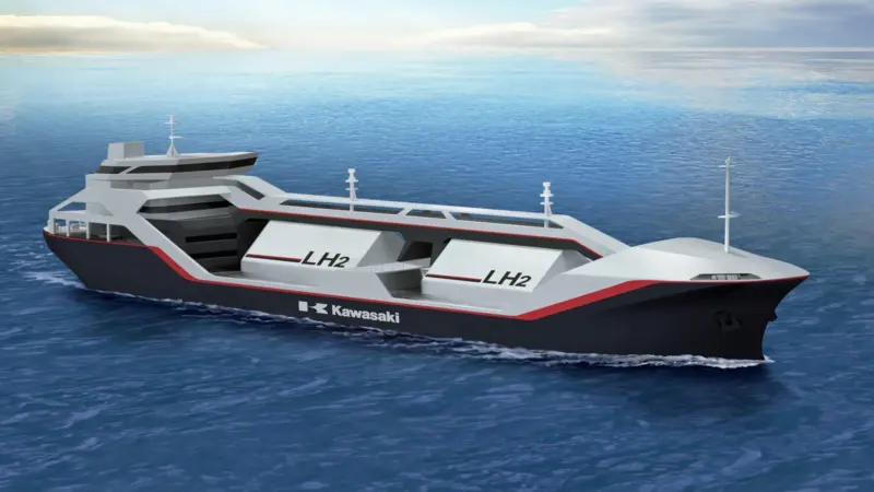 Kawasaki’s pilot design for a liquid hydrogen carrier ship (KHI)