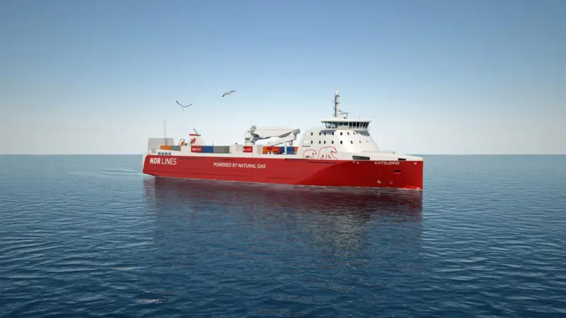 Changing order in the shortsea trades: Nor Lines' new generation will be fuelled solely on LNG; the special hull form includes a fuel-saving, wave piercing bow