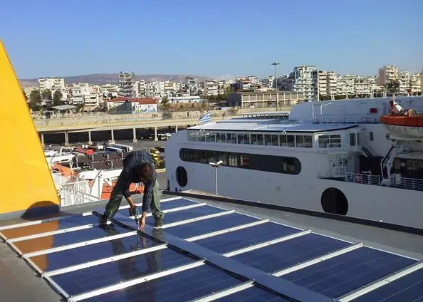 Installing the solar panel on ‘Delos’