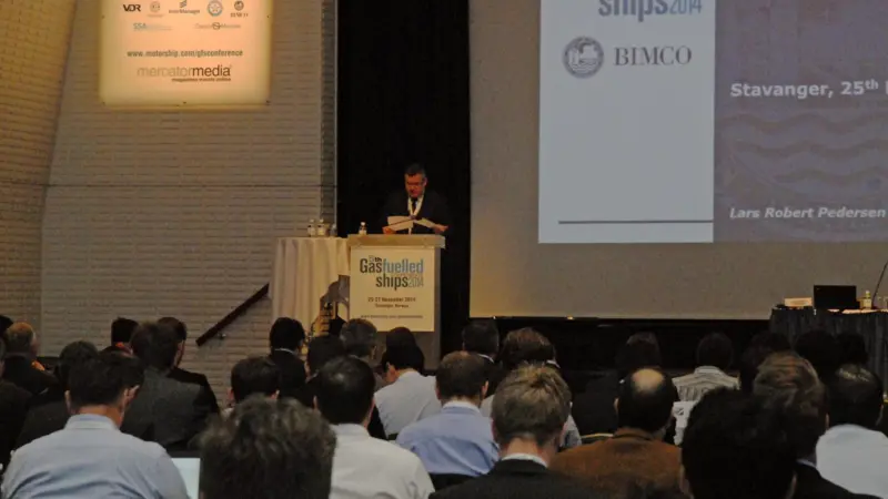 Conference chairman Lars Robert Pedersen of BIMCO welcomes delates to the fifth Motorship Gas Fuelled Ships conference