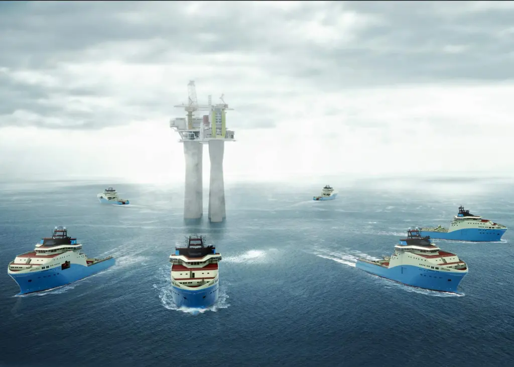 An impression of the six AHTS ships to be built by Kleven for Maersk Supply Services, and equipped by Rolls-Royce