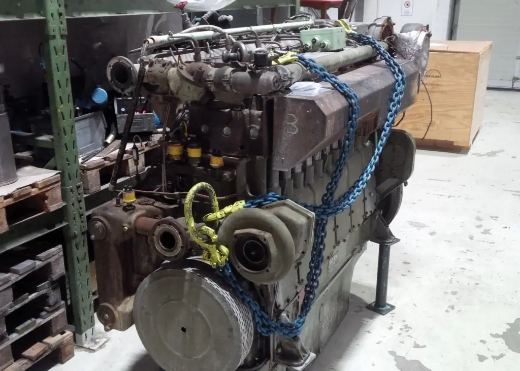 Old Heincke engine after removal for replacement