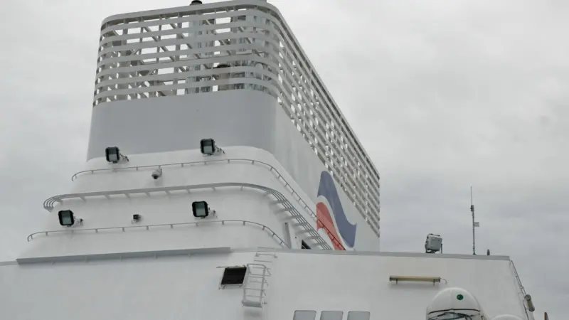 The ‘Normandie’s’ enlarged funnel houses seven scrubbers