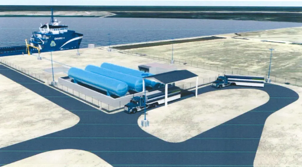 An artist’s impression of Harvey Gulf’s LNG marine fueling facility, said to be first of its kind in the United States