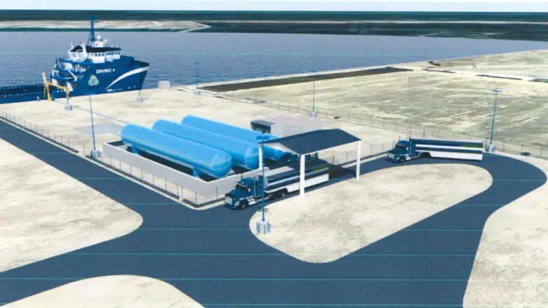 An artist’s impression of Harvey Gulf’s LNG marine fueling facility, said to be first of its kind in the United States
