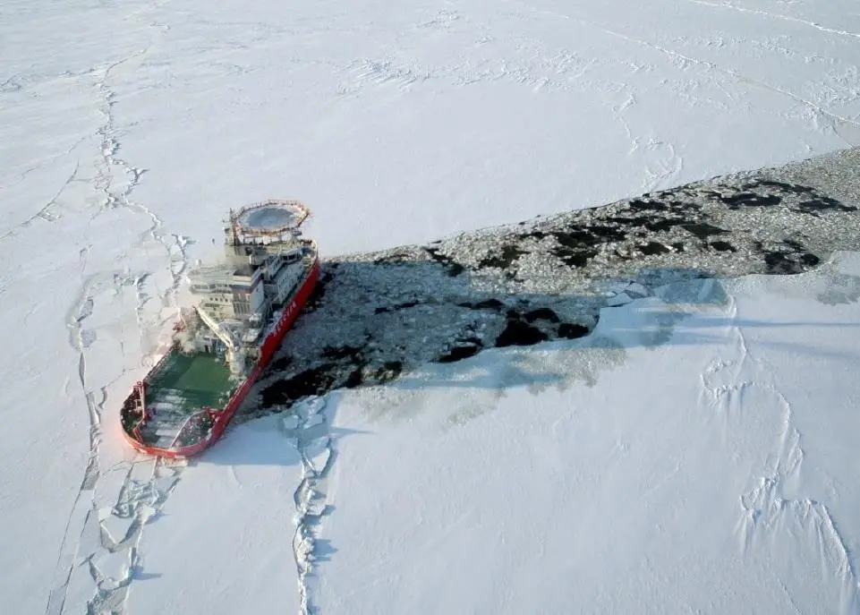 Baltika's unique asymmetric hull allows it to break ice sideways to create wider channels