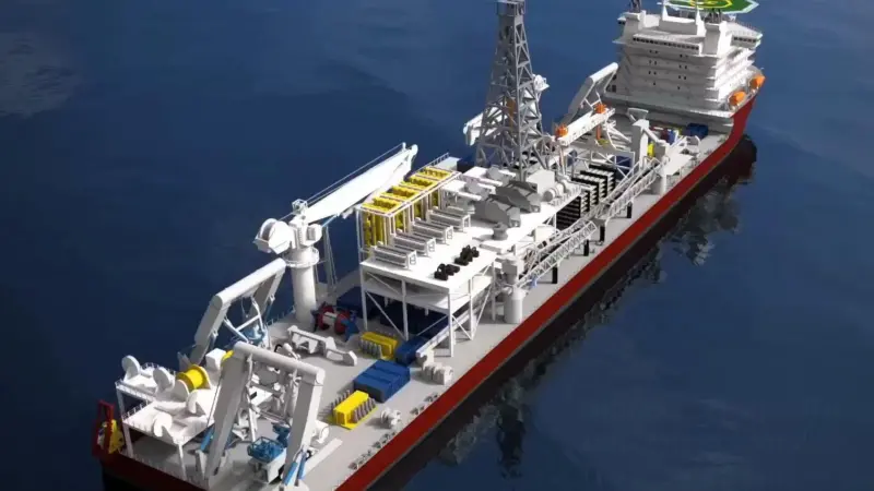 The 227m seabed mining vessel has a beam of 40m and has been designed by Singapore's SeaTech Solutions