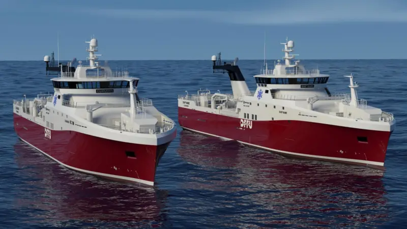 Two stern trawlers for DFFU will be built by Kleven to Rolls-Royce's NVC 374 design