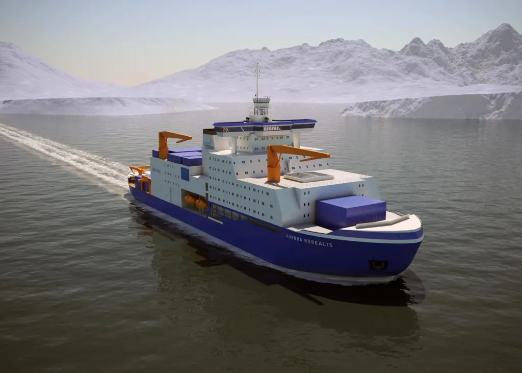 The 'slimmed-down' design developed by Aker Arctic for the pan-European Aurora Borealis research icebreaker project