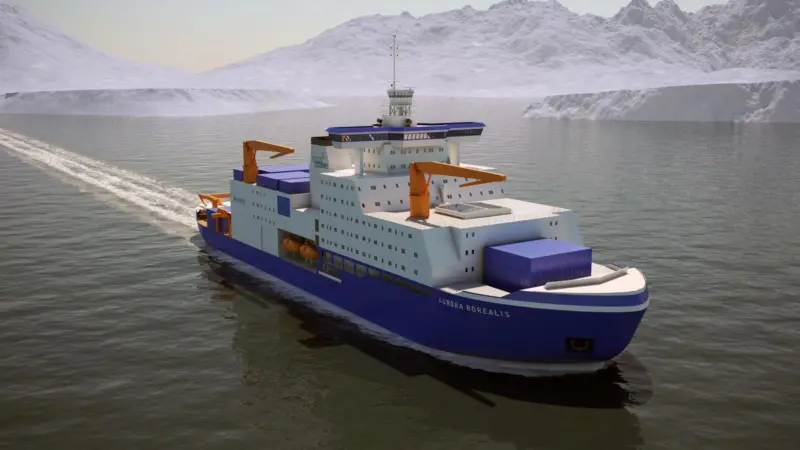 The 'slimmed-down' design developed by Aker Arctic for the pan-European Aurora Borealis research icebreaker project