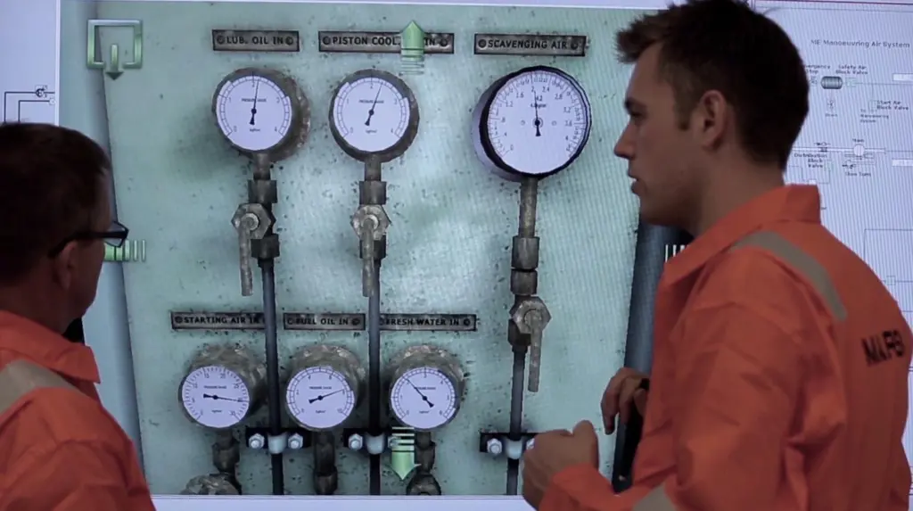 Maersk crew face a K-Sim screen at the MOSAIC training centre