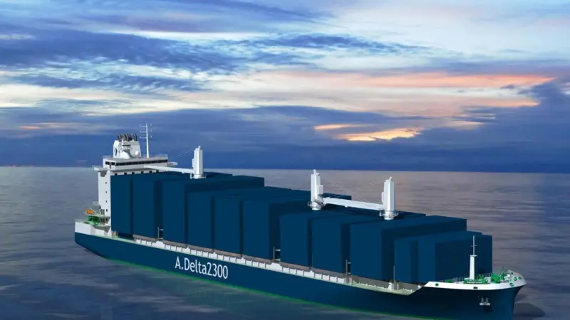 Deltamarin's new design provides a container capacity of 2,322 teu in five cargo holds and on deck. Photo: Deltamarin Ltd