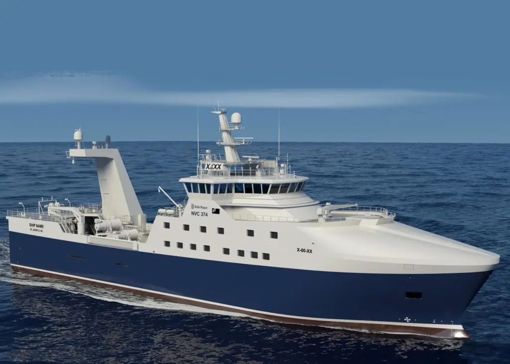 A Vard-built stern trawler for an undisclosed Canadian owner also features winches driven by permanent magnet engines and Rolls-Royce's latest Bergen engine