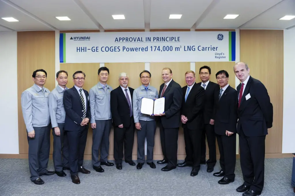 Teams from Hyundai Heavy Industries and GE Aviation and Marine receive approval for their gas turbine-powered LNG carrier