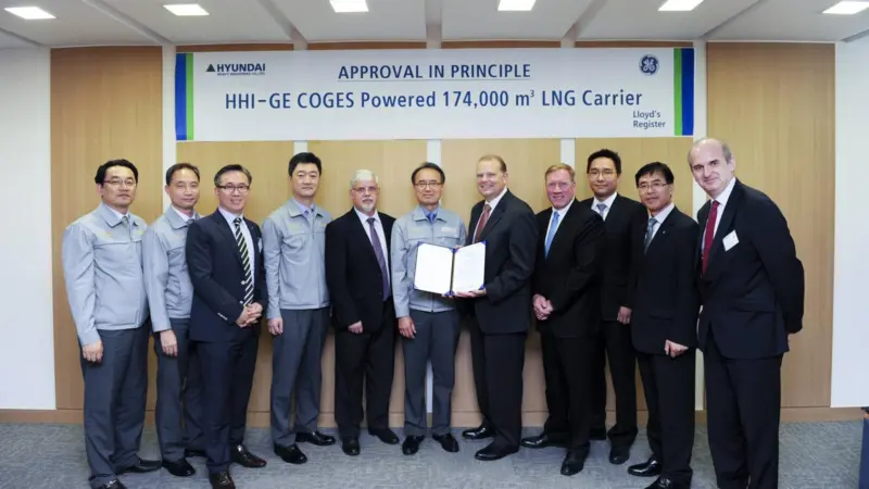Teams from Hyundai Heavy Industries and GE Aviation and Marine receive approval for their gas turbine-powered LNG carrier