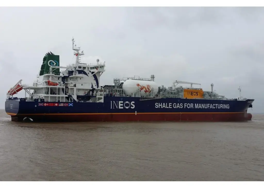 The vessel, one in a series of eight, is designed for transport of ethane, LPG or LNG