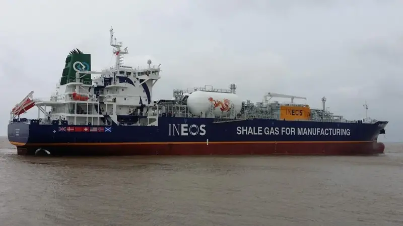 The vessel, one in a series of eight, is designed for transport of ethane, LPG or LNG