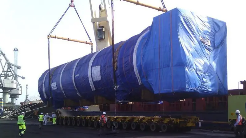 One of three 770m3 double-walled, vacuum-insulated C-tanks on its way from Kandla to the USA (photo provided by INOXCVA)