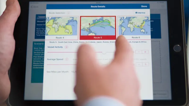 The iPad-delivered system enables operators to enter their vessel, operation and cost parameters in order to see the future fuel, cost and carbon implications of their coating choices