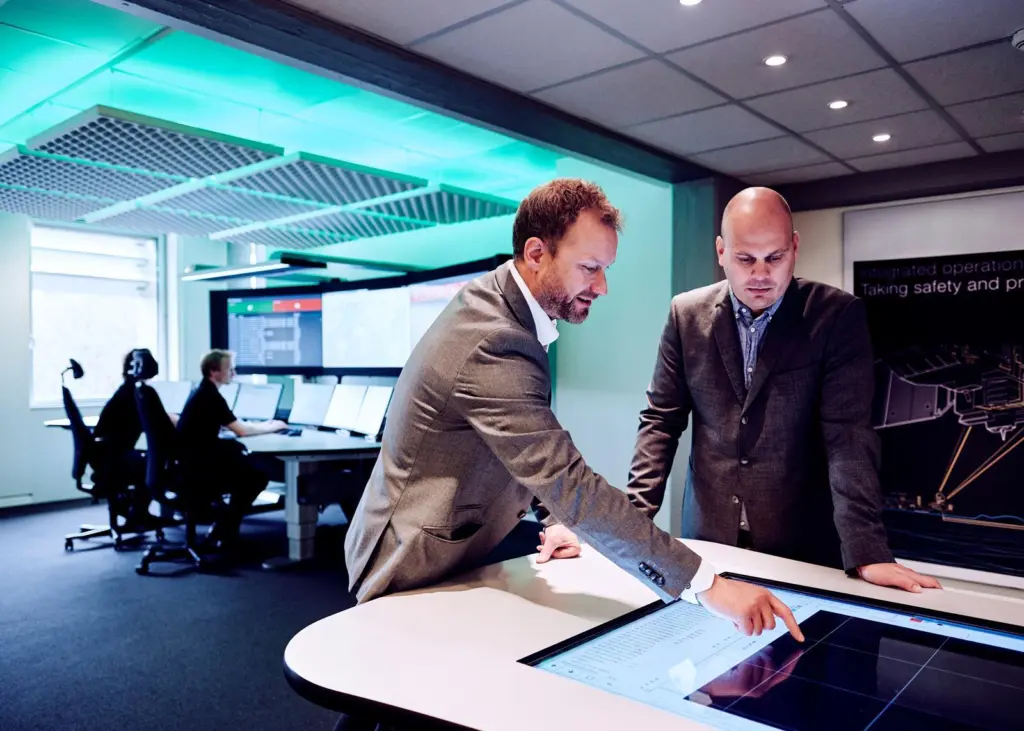 Andree Underthun, operations manager (left) and Stian Braastad, global technical support manager, at the new Integrated Operations Centre in Billingstad