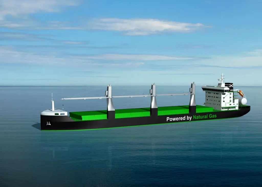 Dual-fuel main and auxiliary engines will help cut CO2 emissions per cargo tonne by more than 50%, says Deltamarin