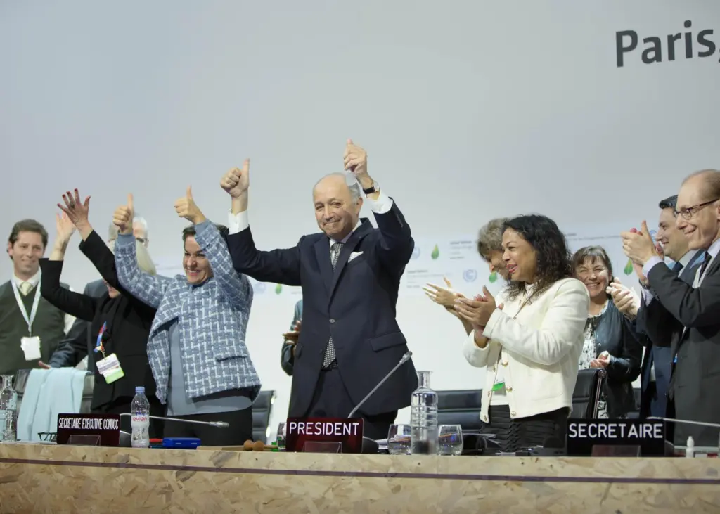 The UNFCCC executive celebrates the Paris Agreement, which makes no mention of measures to reduce carbon emissions from shipping