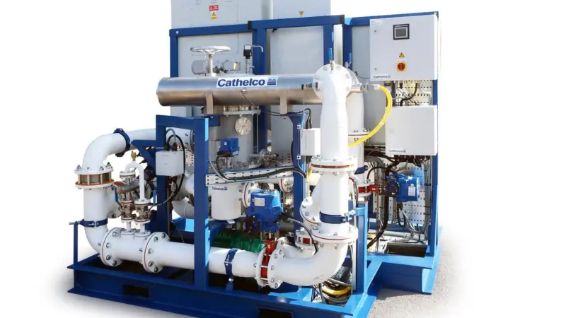 The Cathelco BWM system uses turbidity and UV transmittance sensors to adjust the UV dose to the specific demands of the seawater processed