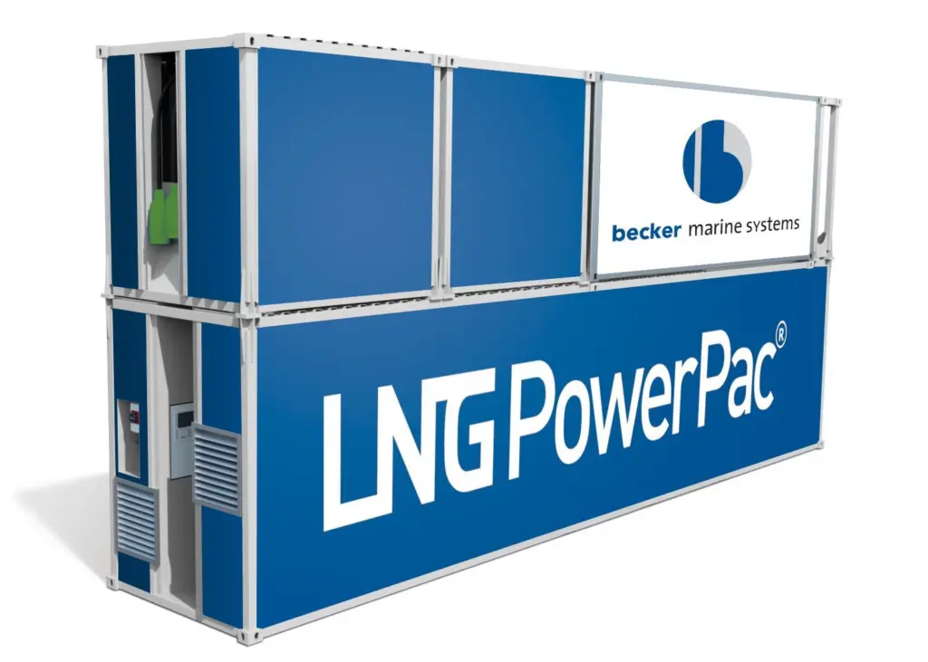 Becker Marine Systems' LNG PowerPac boasts a 1.5MW generator and up to 30 hours' supply of LNG fuel in a 2x40ft container footprint
