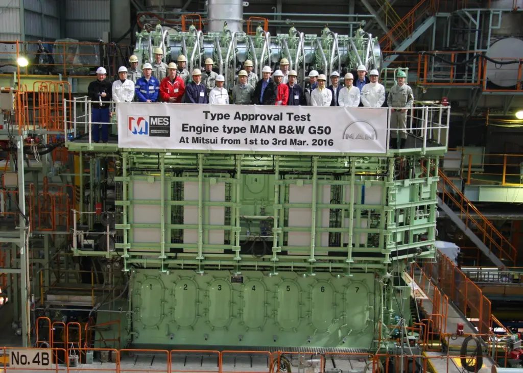 The first MAN B&W ME-GIE passed type approval testing at Mitsui Engineering in Japan under observation by class society DNV GL