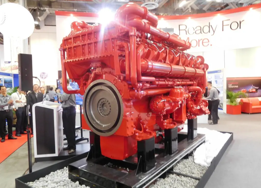 The (non-marinized) QSK95 'Hedgehog' engine on display at Asia Pacific Maritime in Singapore, 16-18 March