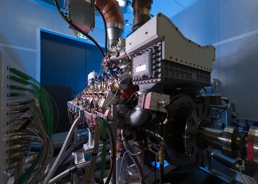 Initial test results for an eighteen-cylinder pure gas MTU engine under developmnet will benefit the European ferry projects