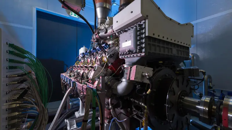 Initial test results for an eighteen-cylinder pure gas MTU engine under developmnet will benefit the European ferry projects