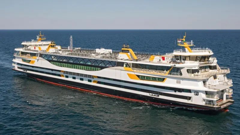Medium-speed CNG/diesel engines and electricity generated from a 700m2 solar array power the newly delivered symmetrical ro-pax 'Texelstroom'