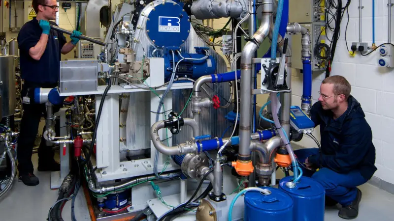 Recycling Technologies recycled plastic fuel Plaxx is to be tested for marine propulsion applications using Ricardo's Atlas II reearch engine, pictured