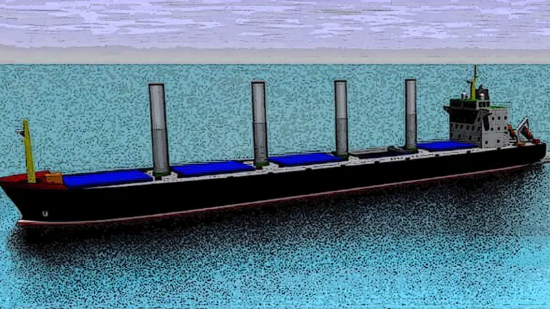 Impression of a retractable Flettner rotor onboard bulk carrier