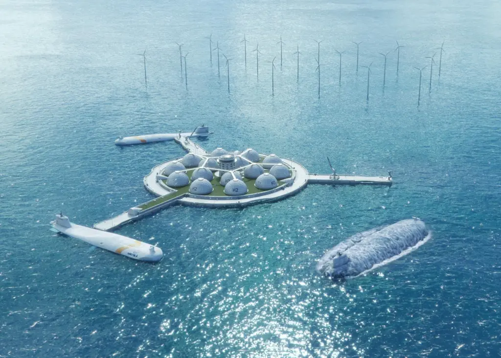 Artificial islands producing green energy from wind or solar sources would contribute to a reduced-emissions shipping sector