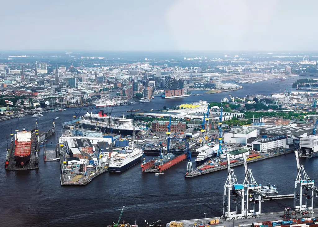Blohm+Voss's historic shipyard and headquarters in Hamburg
