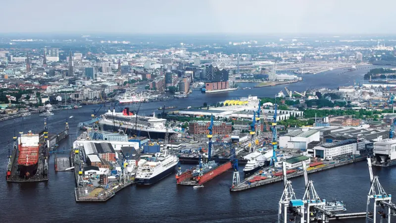 Blohm+Voss's historic shipyard and headquarters in Hamburg