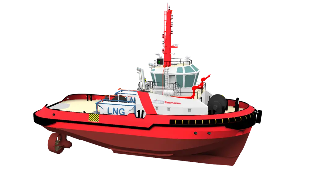 LNG powered harbour vessels, similar to this Keppel tug design, are being heavily incentivised by MPA