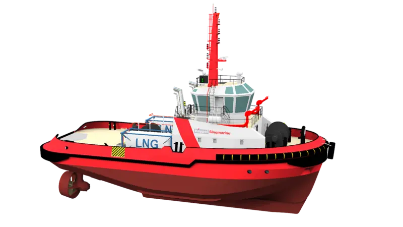 LNG powered harbour vessels, similar to this Keppel tug design, are being heavily incentivised by MPA