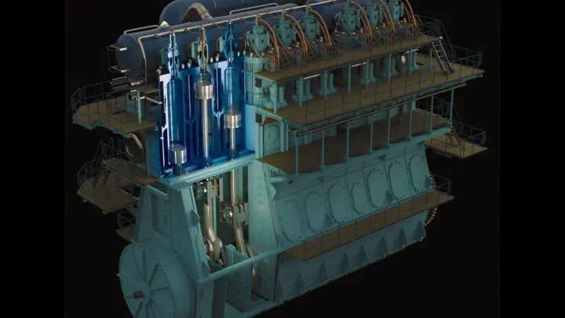 The first firing of a new crosshead slow speed test engine