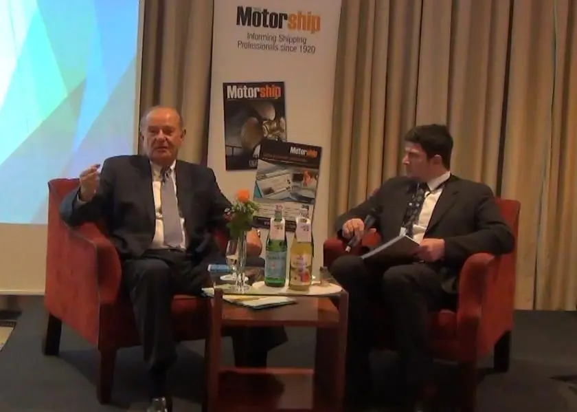 Peter Keller (left), chairman, SEALNG and Gavin Lipsith, editor, The Motorship at Gas Fuelled Ships 2016