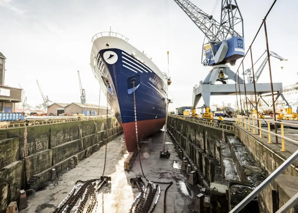 Work on 'Marco Polo' included replacement of the main engine jacket with a new jacket fabricated at Damen Shiprepair Amsterdam