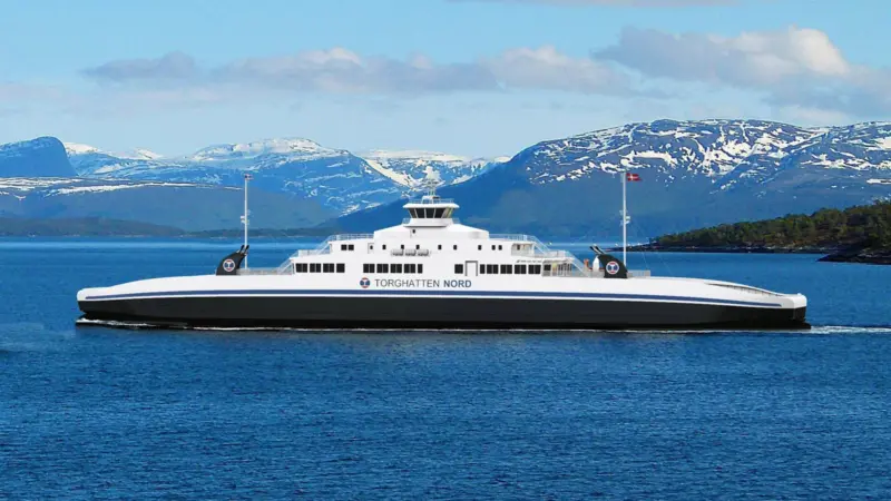 Five 130m double-ended ferries will be powered by pure gas Bergen engines and fast-charging battery systems (image: Multi Maritime)